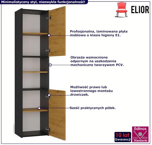 Wysoka szafka łazienkowa z półkami - antracyt + dąb artisan D1-F85