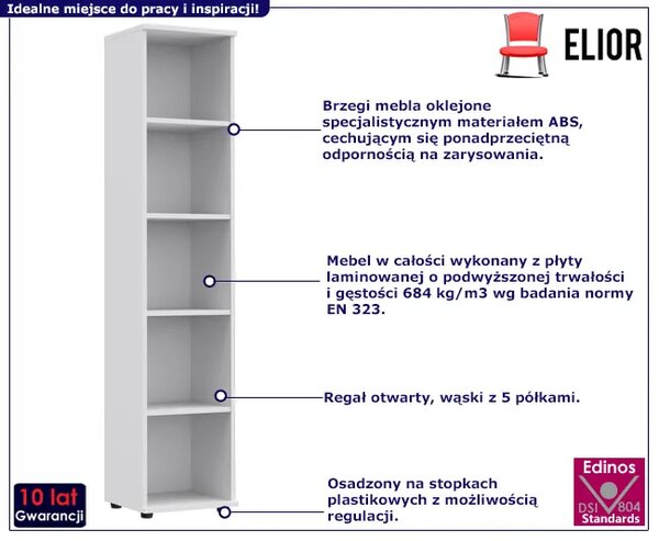 Biały wąski regał biurowy A5-P18