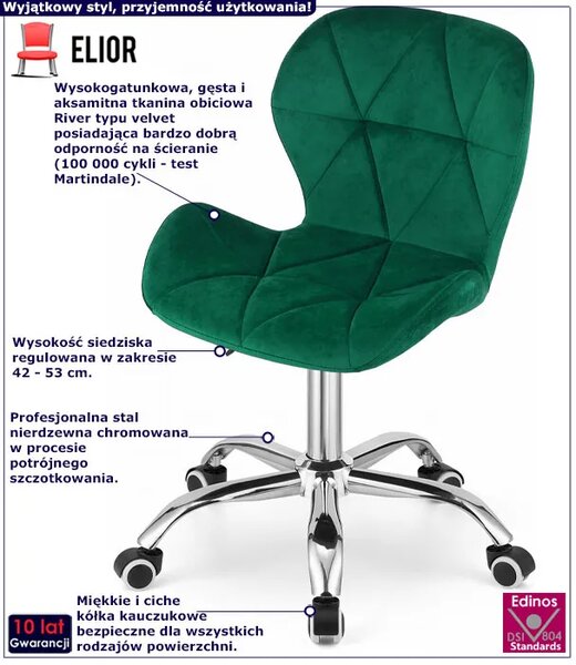Aksamitne pikowane krzesło do biurka zielone E2-D22