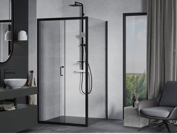 Mexen Apia kabina prysznicowa rozsuwana 90 x 90 cm, transparent, czarna - 840-090-090-70-00