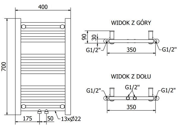 Mexen Mars grzejnik łazienkowy 700 x 400 mm, 238 W, czarny - W110-0700-400-00-70