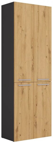 Regał do łazienki z koszem antracyt + dąb artisan S6-T33