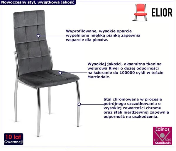 Szare welurowe pikowane krzesło T5-L99