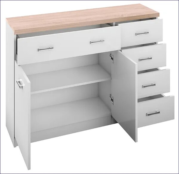 Biała komoda z szafką i 5 szufladami 120 cm T0-K67