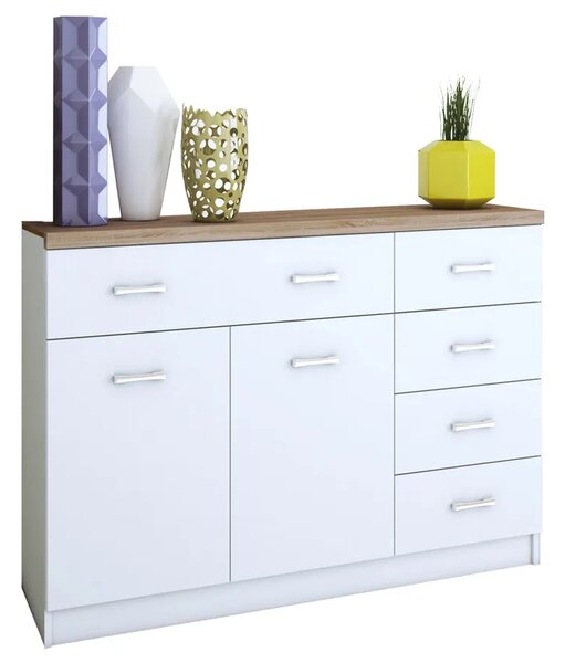 Biała komoda z szafką i 5 szufladami 120 cm T0-K67