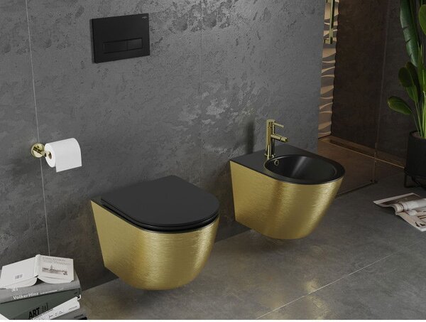 Mexen Lena bidet wiszący, czarny mat/złoty wzór linie - 35224877