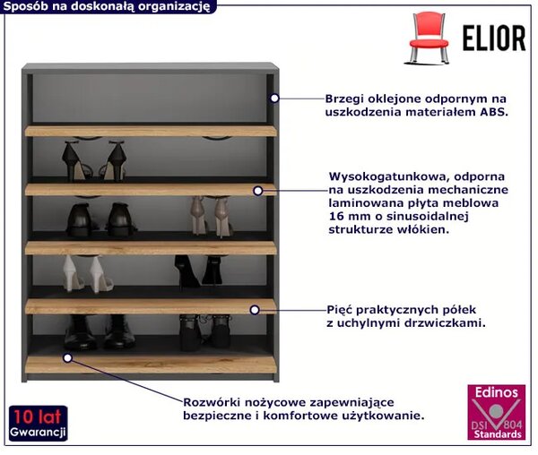 Pięciopoziomowa Szafka Na Buty Antracyt + Dąb Wotan G2-M79