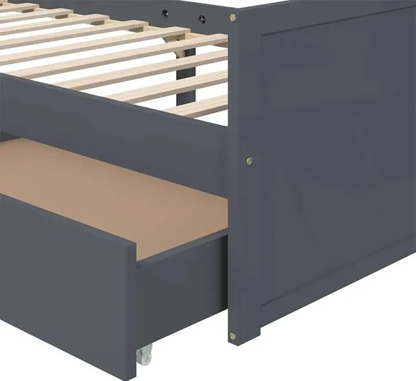 Szare pojedyncze łóżko z szufladami sosnowe 90x200 H3-L08