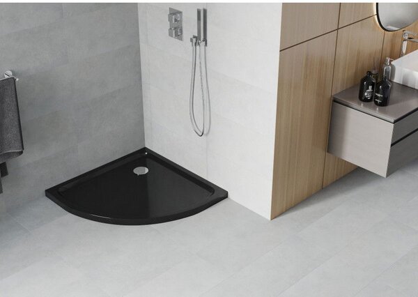 Mexen Flat brodzik półokrągły slim 70 x 70 cm, czarny, syfon chrom - 41707070
