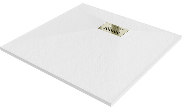 Mexen Hugo brodzik kwadratowy SMC 80 x 80 cm, biały, maskownica złota - 42108080-G