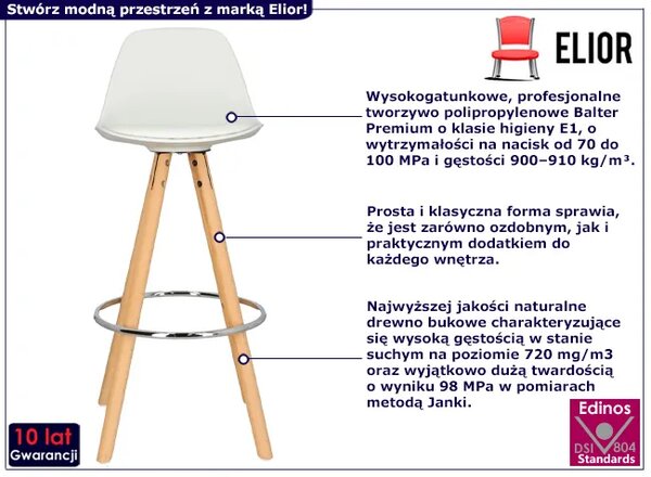 Skandynawski drewniany hoker z białym siedziskiem F8-L40