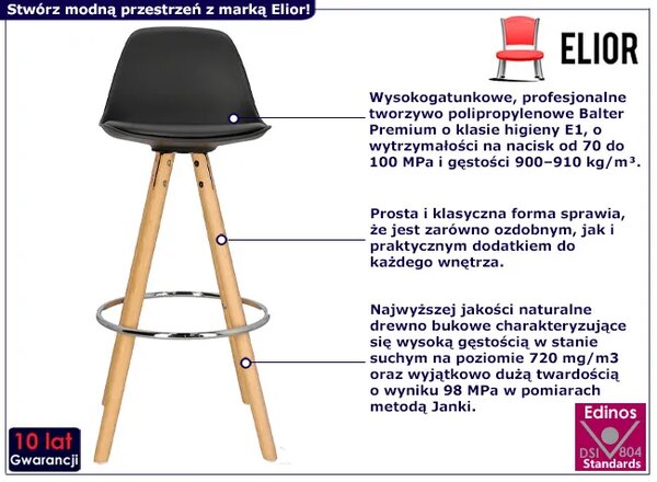 Nowoczesny hoker z dębowymi nogami i czarnym siedziskiem E1-T33