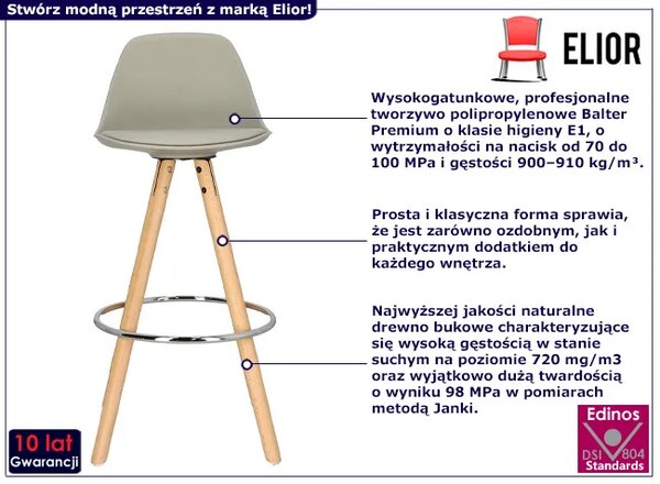 Drewniany hoker z profilowanym szarym siedziskiem E5-R27