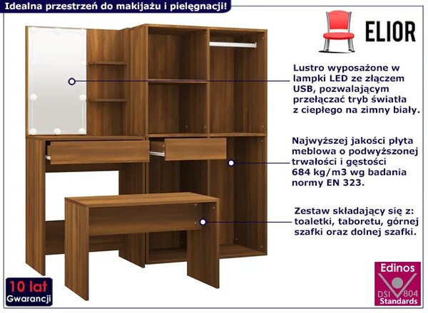 Zestaw z toaletką i oświetleniem LED brązowy dąb H5-L03
