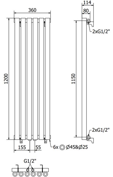 Mexen Nevada grzejnik dekoracyjny 1200 x 360 mm, 483 W, czarny - W201-1200-360-00-70