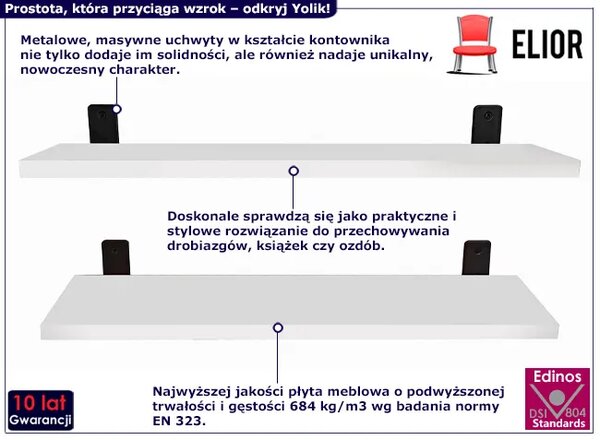 Komplet 2 białych półek ściennych 55 cm K4-H11