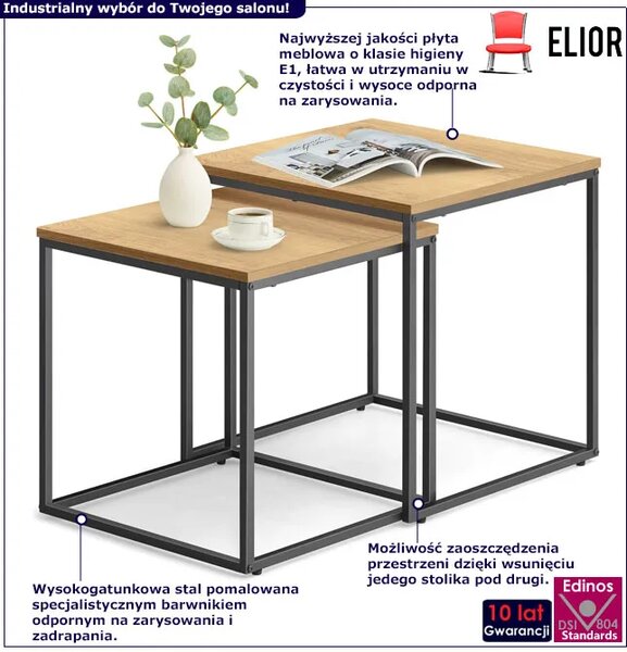 Zestaw 2 Kwadratowych Stolików Kawowych Dąb P6-K91