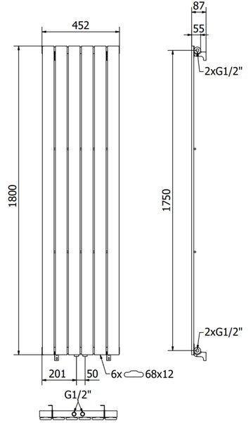Mexen Boston grzejnik dekoracyjny 1800 x 452 mm, 888 W, biały - W213-1800-452-00-20