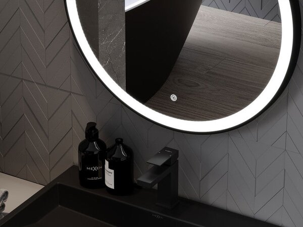 Mexen Esso lustro łazienkowe podświetlane, okragłe 60 cm, LED 6000K, antypara, rama czarna - 9825-060-060-611-70