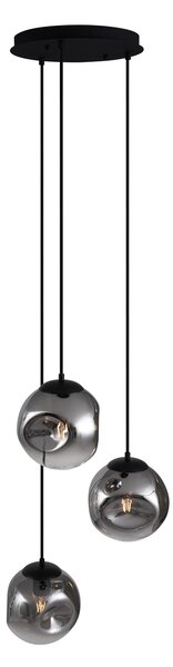 Lampa wisząca Art Deco czarna ze szkłem dymnym 3-źródła światła - Douglass