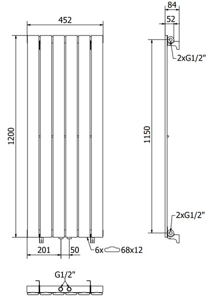 Mexen Boston grzejnik dekoracyjny 1200 x 452 mm, 611 W, antracyt - W213-1200-452-00-66