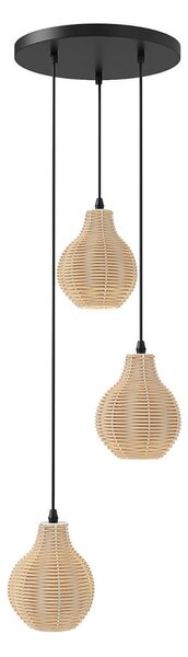 Lampa wisząca z 3 plecionymi rattanowymi kloszami