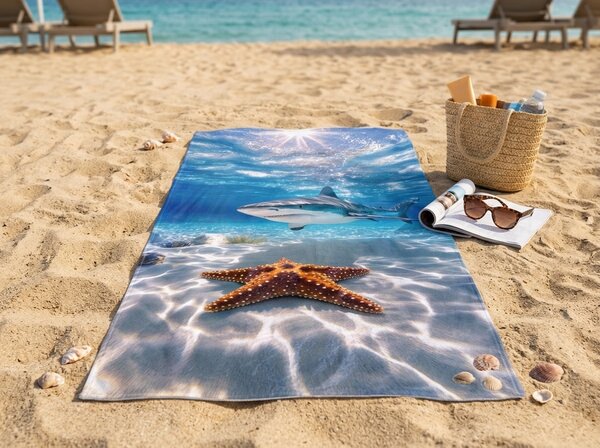 Szybkoschnący ręcznik plażowy AQUALIS niebieski 70 x 140 cm, 100% mikrofibra