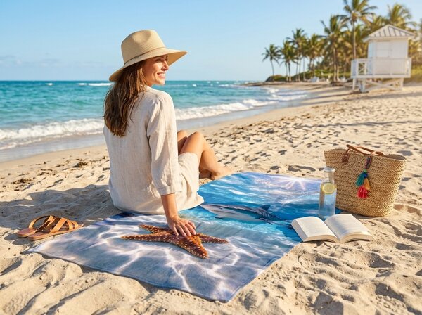 Szybkoschnący ręcznik plażowy AQUALIS niebieski 70 x 140 cm, 100% mikrofibra