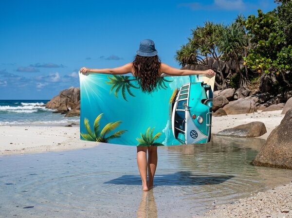 Szybkoschnący ręcznik plażowy BREEZIO turkusowy 70 x 140 cm, 100% mikrofibra