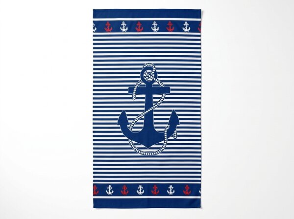 Szybkoschnący ręcznik plażowy MARITIMO niebiesko-biały 70 x 140 cm, 100% mikrofibra
