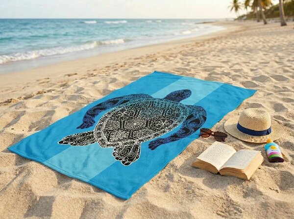 Szybkoschnący ręcznik plażowy XXL SHELL GEM niebieski 150 x 210 cm, 100% mikrofibra
