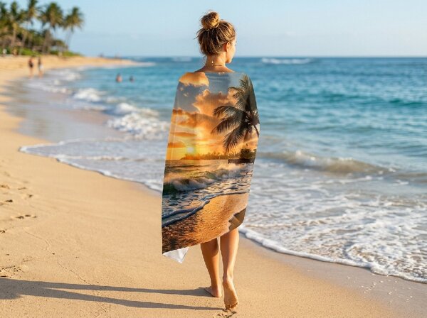 Szybkoschnący ręcznik plażowy SUNSETA kolorowy 70 x 140 cm, 100% mikrofibra