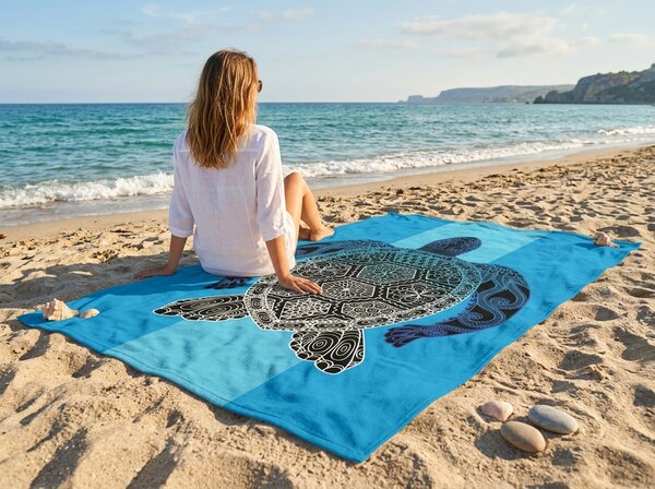 Szybkoschnący ręcznik plażowy XXL SHELL GEM niebieski 150 x 210 cm, 100% mikrofibra