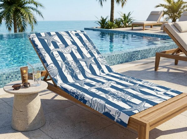 Szybkoschnący ręcznik plażowy NAUVIA niebiesko-biały 70 x 140 cm, 100% mikrofibra