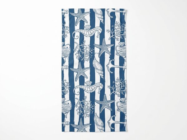 Szybkoschnący ręcznik plażowy NAUVIA niebiesko-biały 70 x 140 cm, 100% mikrofibra