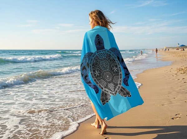 Szybkoschnący ręcznik plażowy XXL SHELL GEM niebieski 150 x 210 cm, 100% mikrofibra