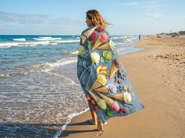 Ręcznik plażowy XXL szybkoschnący GELATTO kolorowy 150 x 210 cm, 100% mikrofibra