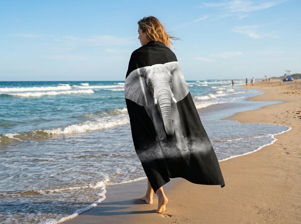 Ręcznik plażowy XXL szybkoschnący ELEPHOS czarno-szary 150 x 210 cm, 100% mikrofibra