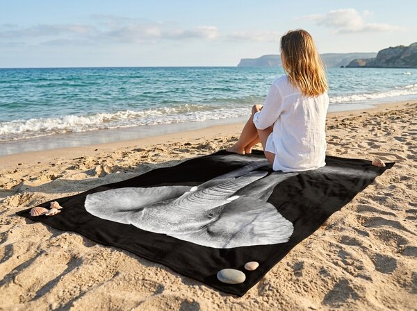 Ręcznik plażowy XXL szybkoschnący ELEPHOS czarno-szary 150 x 210 cm, 100% mikrofibra