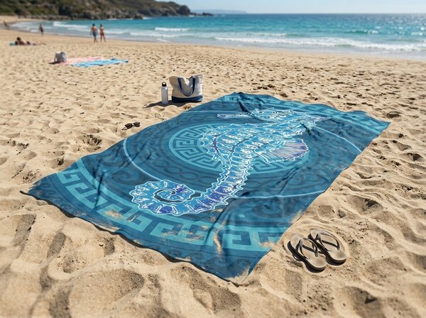 Szybkoschnący XXL ręcznik plażowy HIPPORA niebieski 150 x 210 cm, 100% mikrofibra
