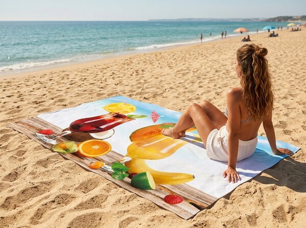Szybkoschnący XXL ręcznik plażowy DRINKOZA kolorowy 150 x 210 cm, 100% mikrofibra