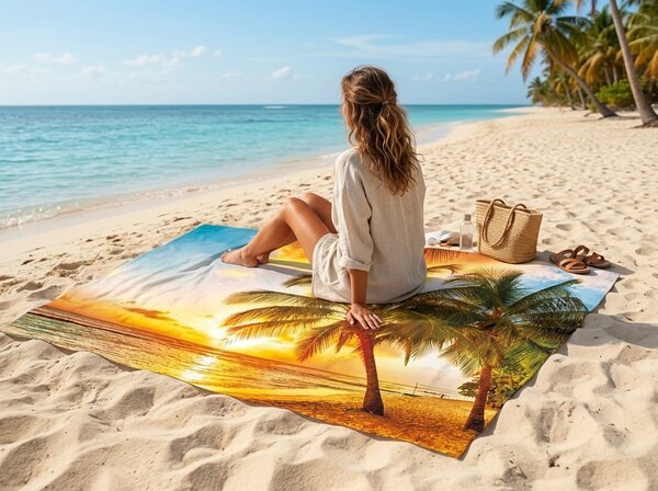 Ręcznik plażowy XX-large szybkoschnący SOLIVANA kolorowy 150 x 210 cm, 100% mikrofibra