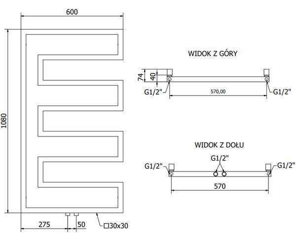 Mexen Floryda grzejnik dekoracyjny 1080 x 600 mm, 358 W, czarny - W206-1080-600-00-70