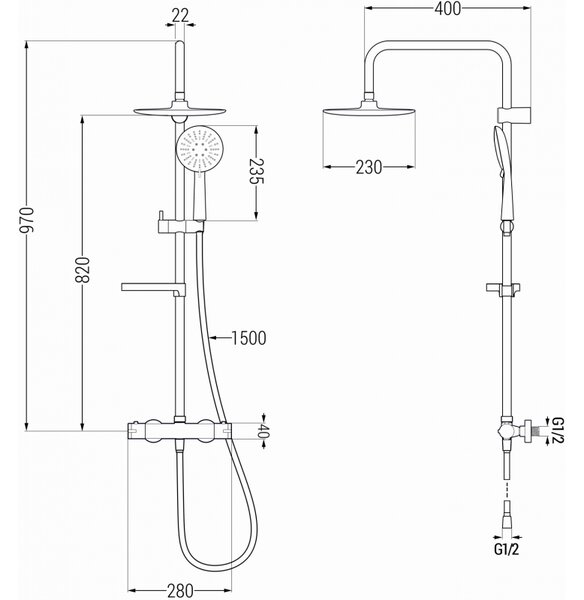 Mexen KX33 zestaw prysznicowy natynkowy z deszczownicą i baterią termostatyczną, czarny - 771503391-70