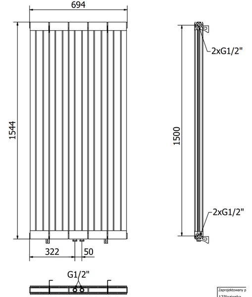 Mexen Waco grzejnik dekoracyjny 1544 x 694 mm, 1550 W, biały - W217-1544-694-00-20