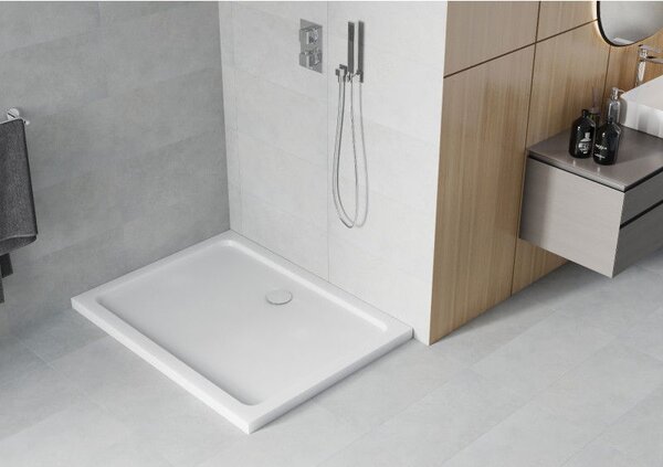 Mexen Flat brodzik prostokątny slim 80 x 70 cm, biały, syfon chrom - 40107080