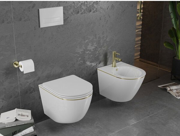 Mexen Lena bidet wiszący, biały/złoty linia - 35224805