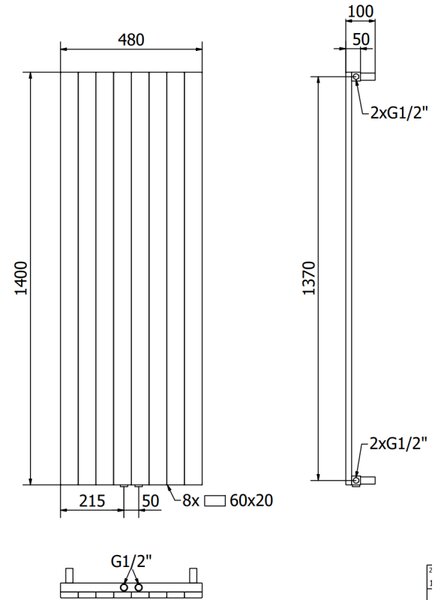 Mexen Topeka grzejnik dekoracyjny 1400 x 480 mm, 950 W, czarny - W210-1400-480-00-70