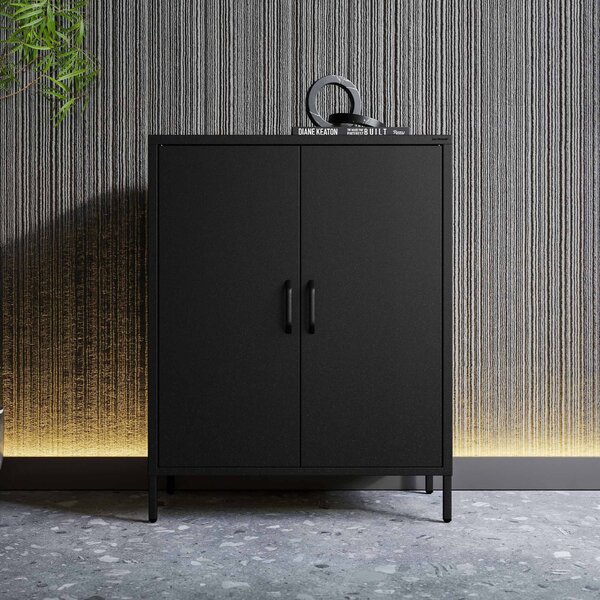 Czarna szafka z półkami na nóżkach metalowa VITO Modern 800 x 1015 x 400 mm