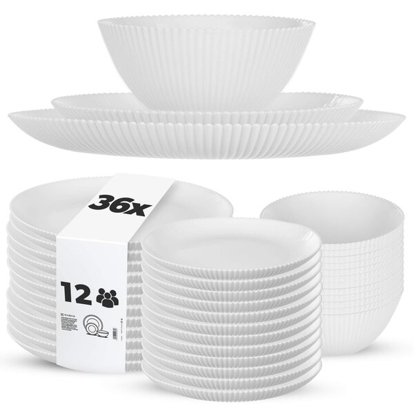 Zestaw obiadowy Regno salaterka 15 cm + talerz deserowy + talerz płytki biały 12 kpl